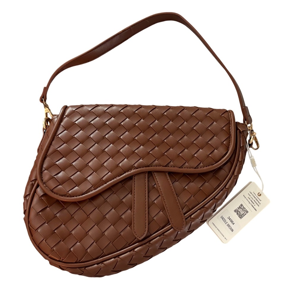 Urban Expressions Woven Vegan Leather Saddle Bag Saddle Brown 34964 NEW